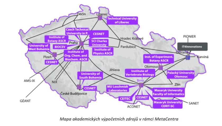 Mapa akademických výpočetních zdrojů v rámci MetaCentra