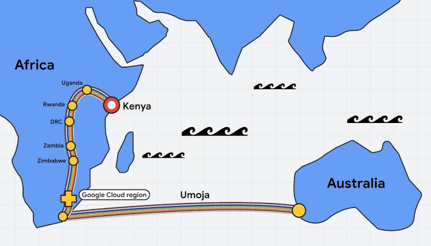 Google plánuje postavit první podmořský kabel spojující Afriku a Austrálii